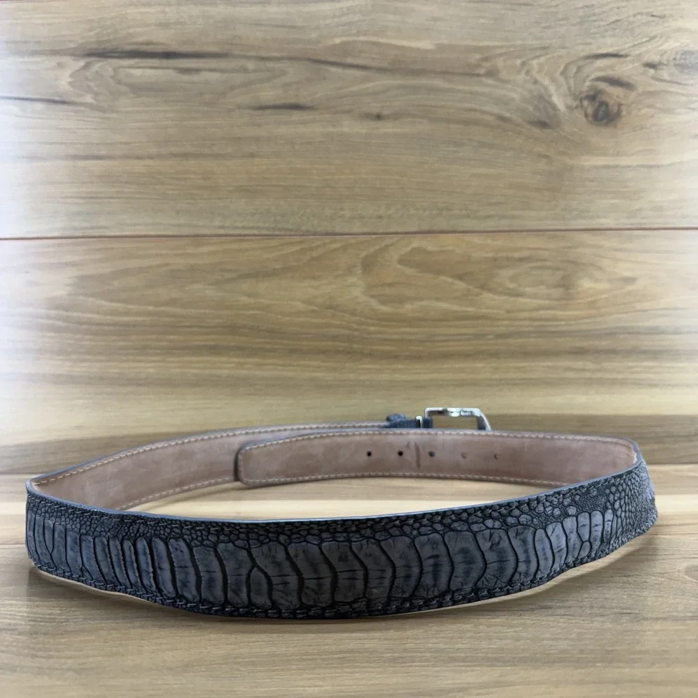 L.E.N. Lifestyle Genuine Ostrich Leg Mens Belt 38 Gray Exotic Golf Dress USA